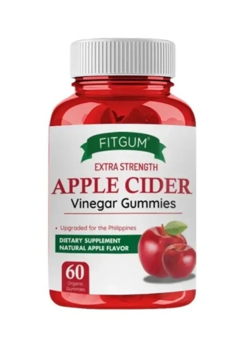FIT GUM Apple Cider Vinegar Gummies 500mg by FitGum | 60 Vegan Organic Gummies | Fat Burner, Detox, Digestion, Immunity Booster | Natural Apple Taste  - Image 1