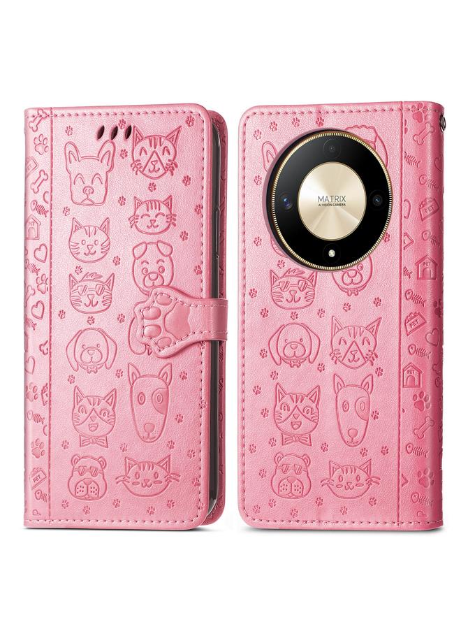 اس-توب جراب هاتف Honor X9b من الجلد المنقوش بنقشة قطة وكلب - Image 2