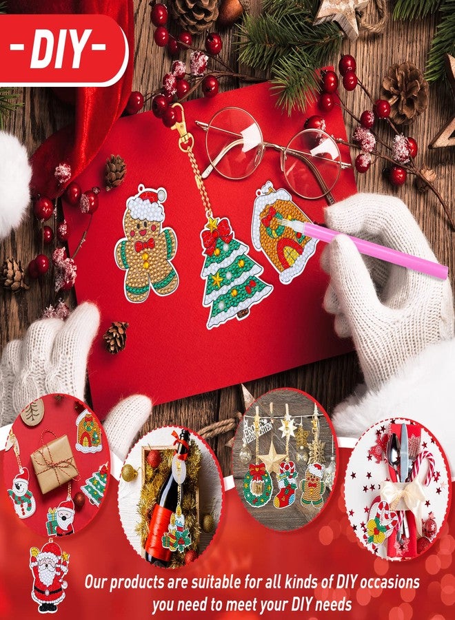 Junkin 12 Pieces Christmas Diamond Painting Keychain 5D DIY Diamond Painting Kit Christmas Hanging Art Kits Ornaments for Kids Crafts Family Decor - Image 5