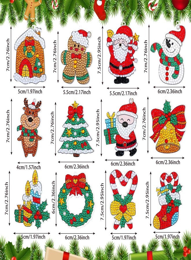 Junkin 12 Pieces Christmas Diamond Painting Keychain 5D DIY Diamond Painting Kit Christmas Hanging Art Kits Ornaments for Kids Crafts Family Decor - Image 3