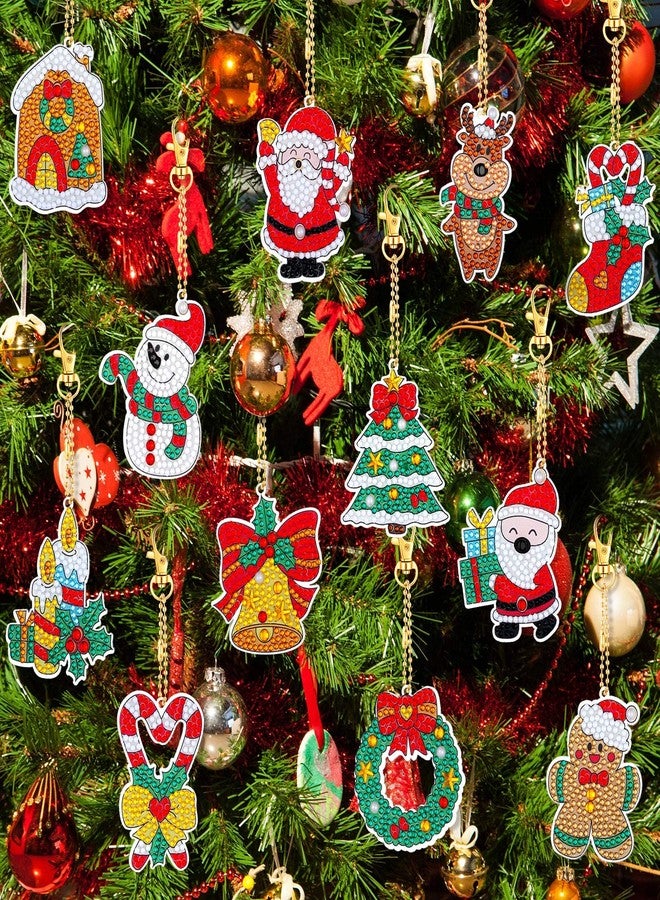 Junkin 12 Pieces Christmas Diamond Painting Keychain 5D DIY Diamond Painting Kit Christmas Hanging Art Kits Ornaments for Kids Crafts Family Decor - Image 2