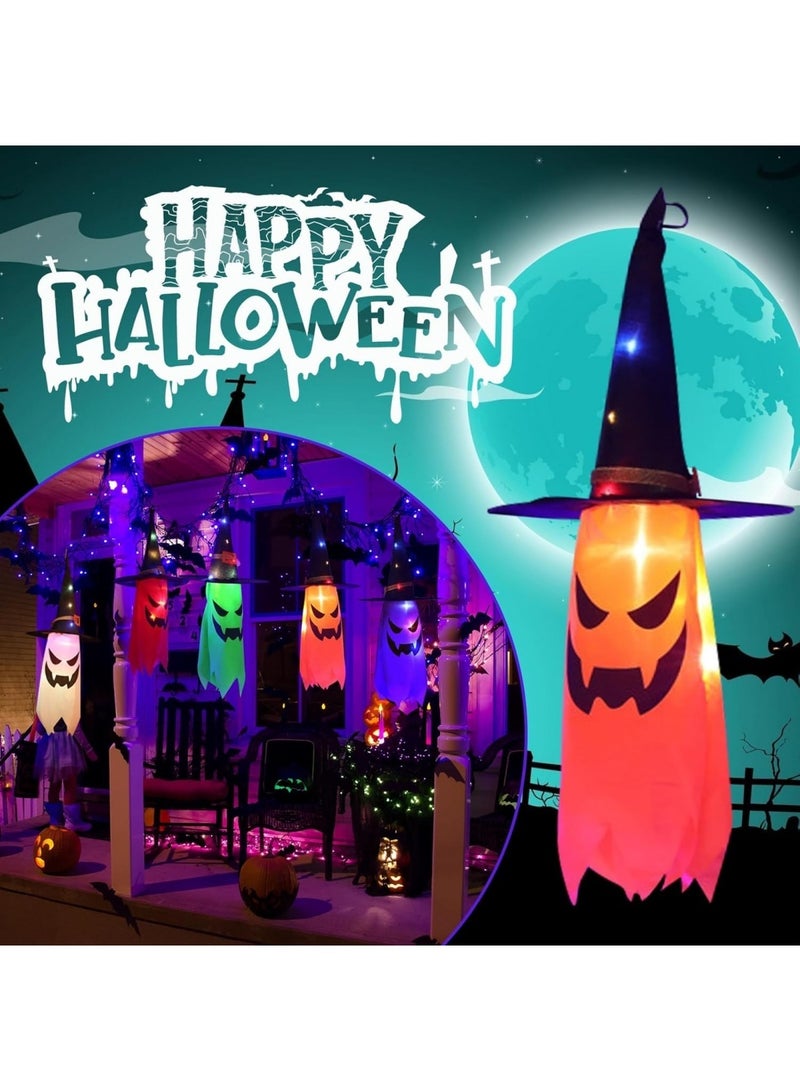 Halloween Hanging Ghost, 5PCS Windsocks Light Hanging Decorations Windsock Flag Pumpkin Wind Socks with LED Lights for Front Door Halloween Ghost Decors Outdoor Decor for Home Garden Party Supplies - Image 2
