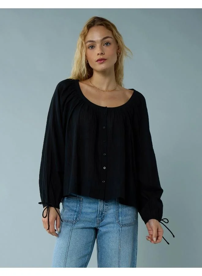 امريكان ايجل AE Tie Sleeve Button-Up Top