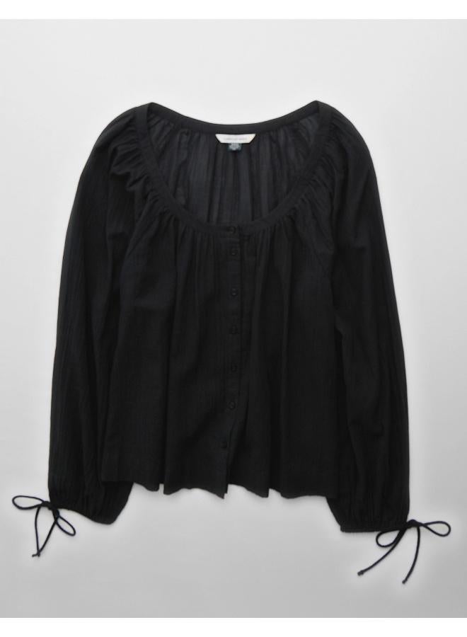 American Eagle AE Tie Sleeve Button-Up Top  - Image 3