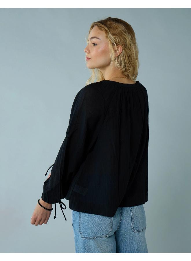 American Eagle AE Tie Sleeve Button-Up Top - Image 4