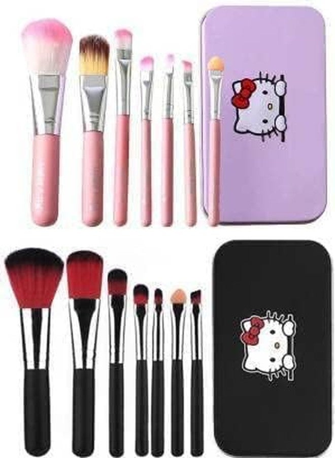 Ooplore Women's & Girl's 7 Pcs Pink Makeup Brushes Set and 7 Black Makeup Brushes Set - (Pack of 14) - Image 1