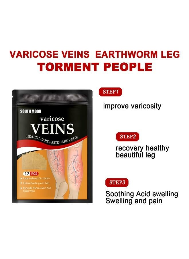 ساوث مون 12 قطعة لعلاج دوالي الساقين، رقعة علاج لإزالة دوالي الساقين، رقعة دوالي الساقين، تخفيف آلام الساق، تقوية صحة الشعيرات الدموية وتحسين الدورة الدموية - Image 5
