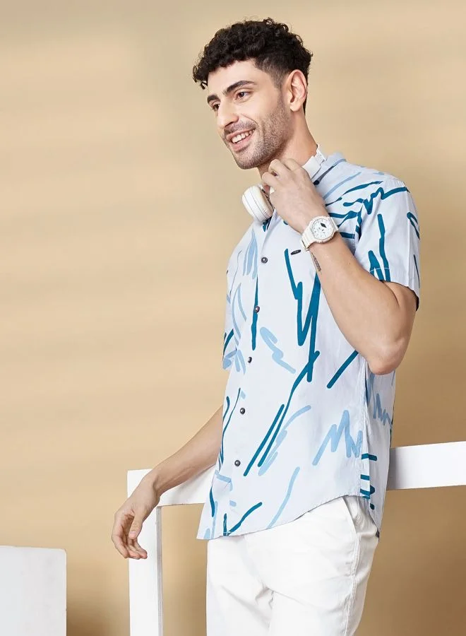 شركة المرآب الهندية Men Regular Fit Printed Half Sleeves Cutaway Collar Casual Shirt