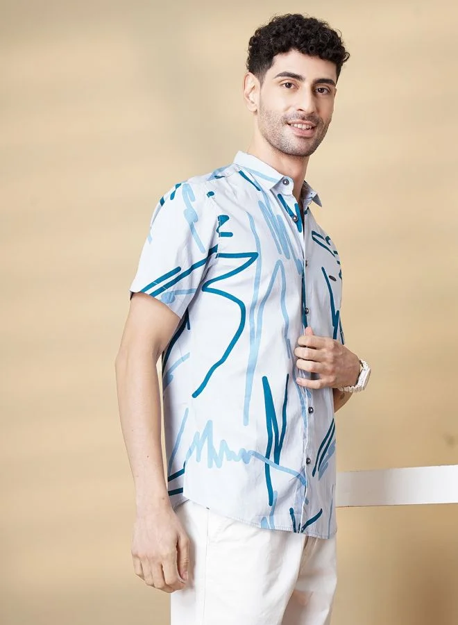 شركة المرآب الهندية Men Regular Fit Printed Half Sleeves Cutaway Collar Casual Shirt
