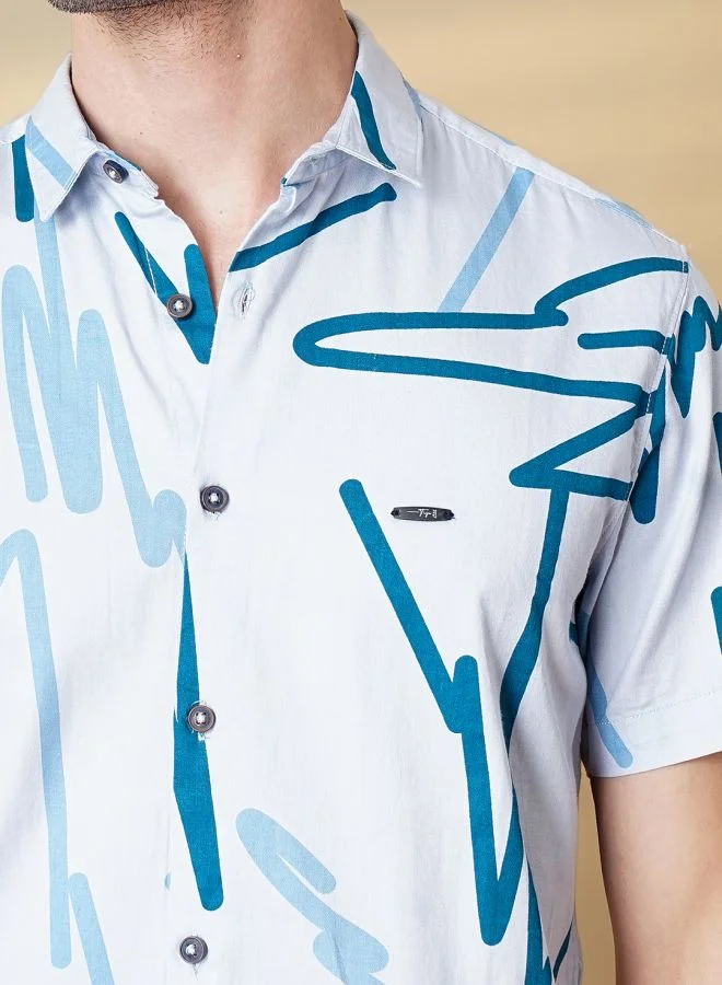 شركة المرآب الهندية Men Regular Fit Printed Half Sleeves Cutaway Collar Casual Shirt