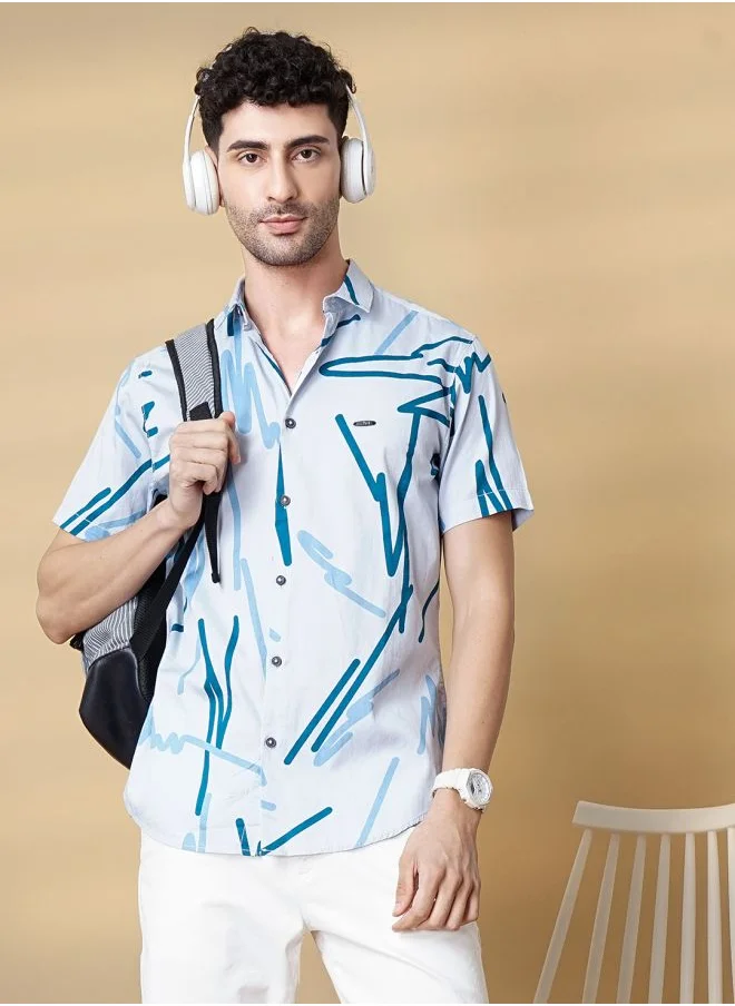 The Indian Garage Co Men Regular Fit Printed Half Sleeves Cutaway Collar Casual Shirt