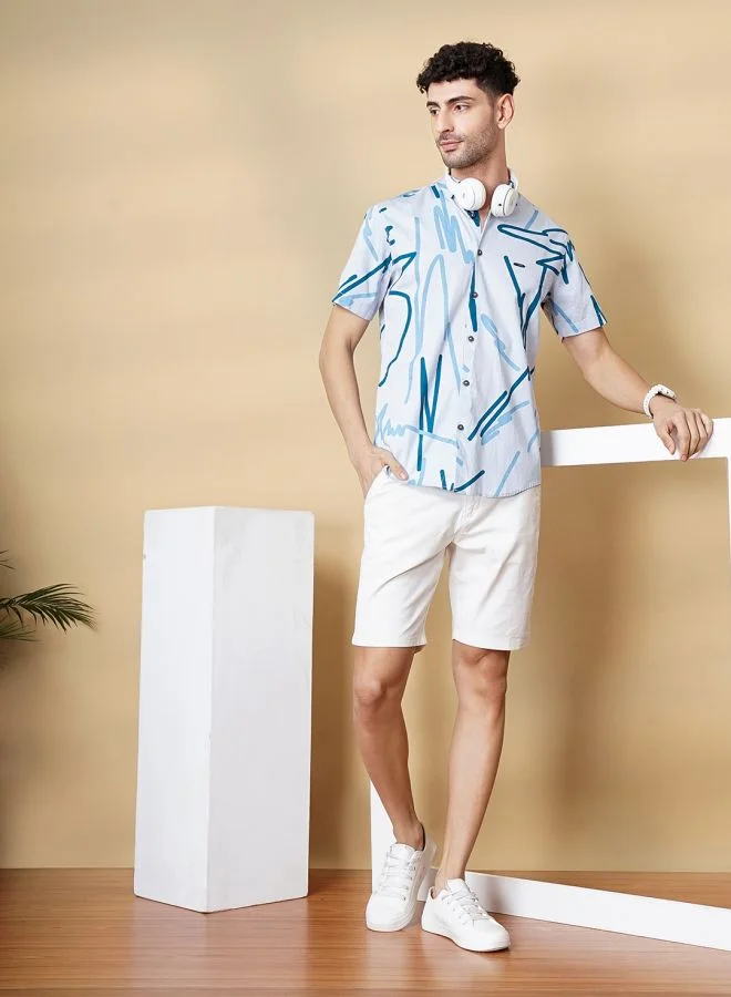 شركة المرآب الهندية Men Regular Fit Printed Half Sleeves Cutaway Collar Casual Shirt