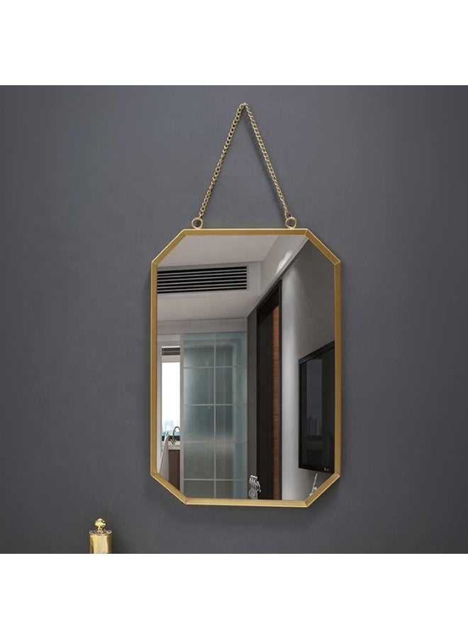 Golden hanging mirror with chain, 24.5x51.5cm, retro style wall decoration, suitable for bathroom, foyer, dining room and living room, metal rectangular vanity mirror, decorative mirror - Image 2