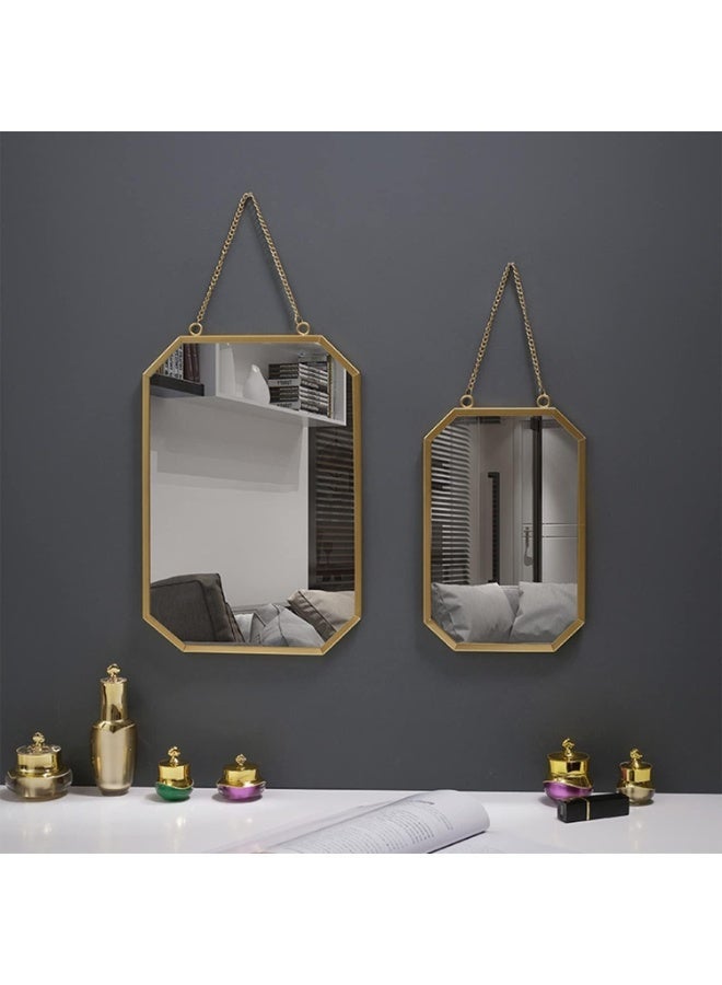 Golden hanging mirror with chain, 24.5x51.5cm, retro style wall decoration, suitable for bathroom, foyer, dining room and living room, metal rectangular vanity mirror, decorative mirror - Image 1
