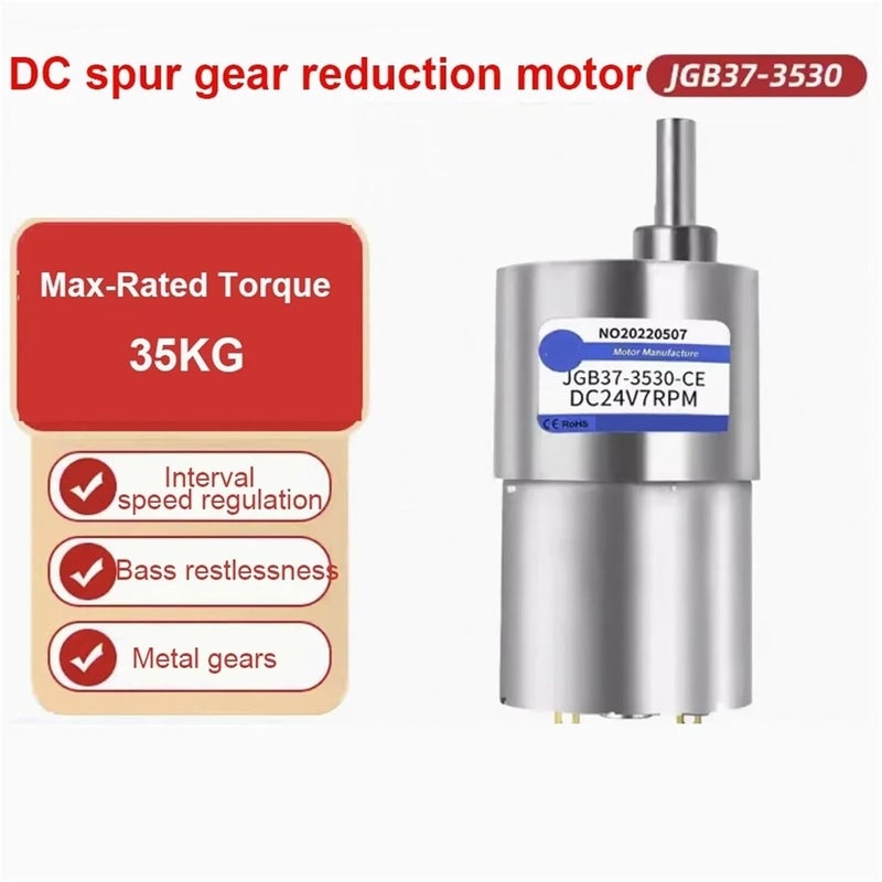 محرك تروس DC بقدرة 35 كجم، JGB37-3530، جهد 12/24 فولت، سرعة دوران تتراوح بين 7 و1600 دورة في الدقيقة، علبة مصنوعة بالكامل من المعدن، عمود متمركز ذو عزم دوران عالي، مزود بتروس (9 دورات في الدقيقة، جهد 24 فولت). - Image 3