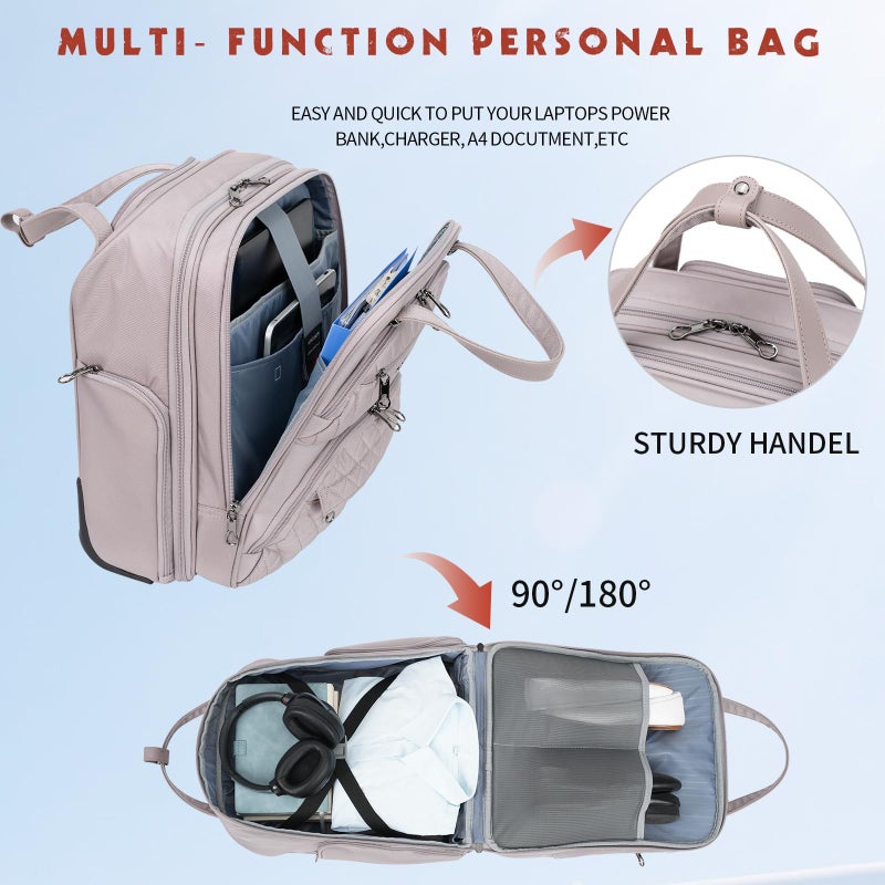 KROSER Carry On Underseat Multi-functional, 16-inch Underseater Lightweight Overnight Suitcase for Women, Dusty Pink - Image 5