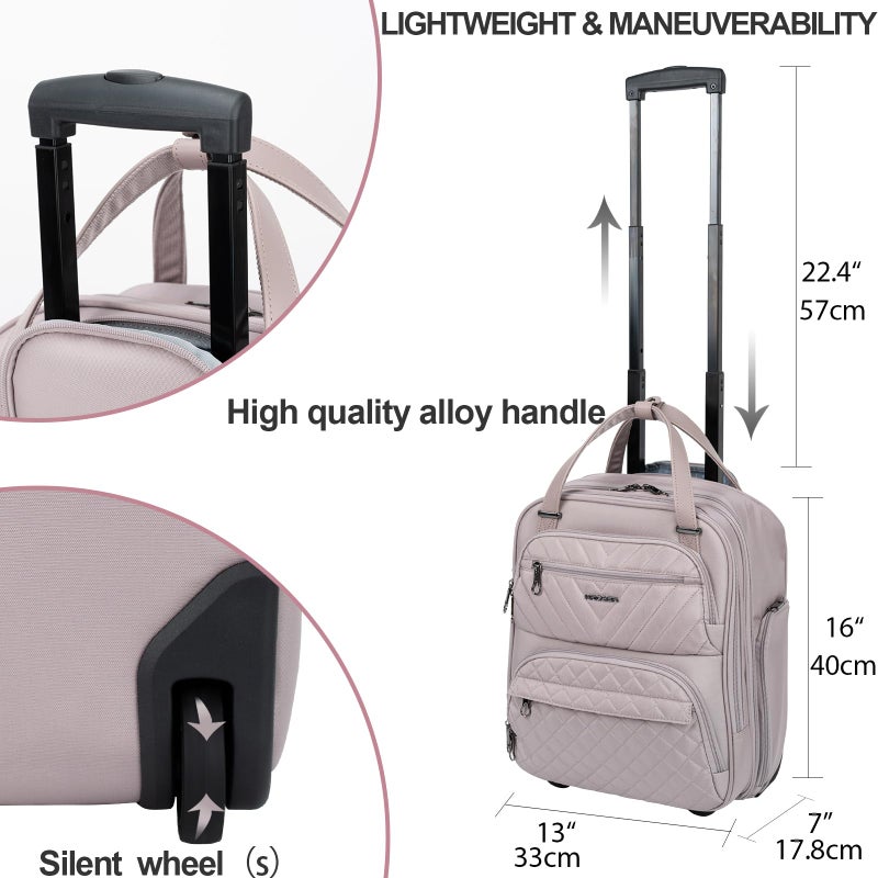 KROSER Carry On Underseat Multi-functional, 16-inch Underseater Lightweight Overnight Suitcase for Women, Dusty Pink - Image 3