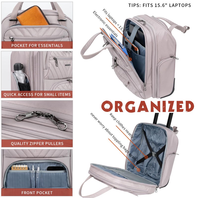 KROSER Carry On Underseat Multi-functional, 16-inch Underseater Lightweight Overnight Suitcase for Women, Dusty Pink - Image 4