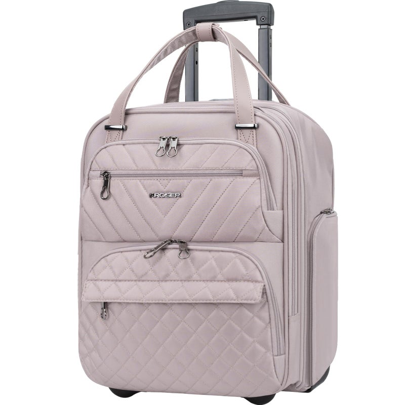 KROSER Carry On Underseat Multi-functional, 16-inch Underseater Lightweight Overnight Suitcase for Women, Dusty Pink - Image 1