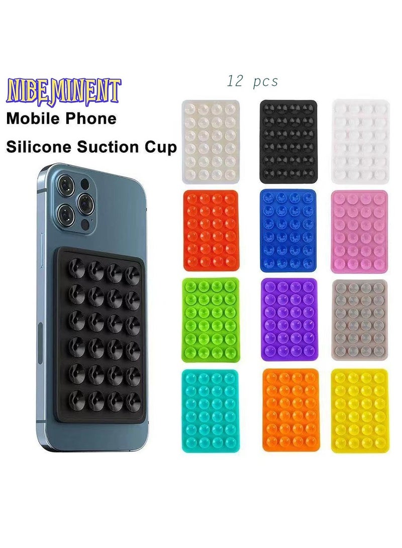 NIBEMINENT 12PCS Silicone Suction Cup Phone Holder, Strong Suction Phone Mount, Perfect for Mirrors, Tiles, Glass, and Smooth Surfaces – Hands-Free for Video Calls, Makeup, Selfies, and Learning  - Image 1