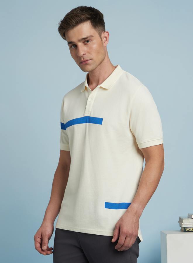 Dennis Lingo Marshmallow Striped Polo T-Shirt For Men In A Regular Fit Featuring Wide Printed Stripe  - Image 3