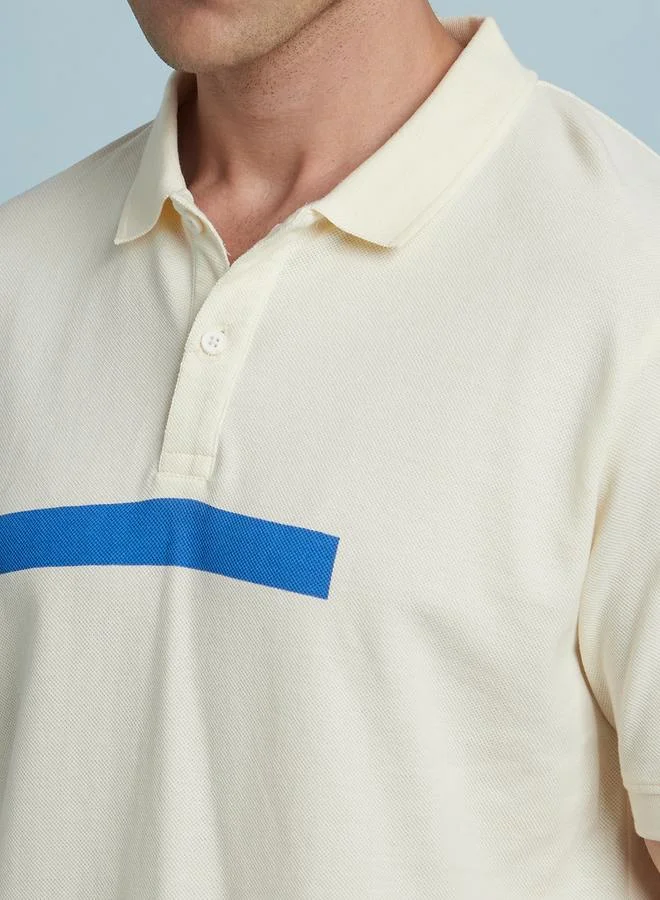 Dennis Lingo Marshmallow Striped Polo T-Shirt For Men In A Regular Fit Featuring Wide Printed Stripe