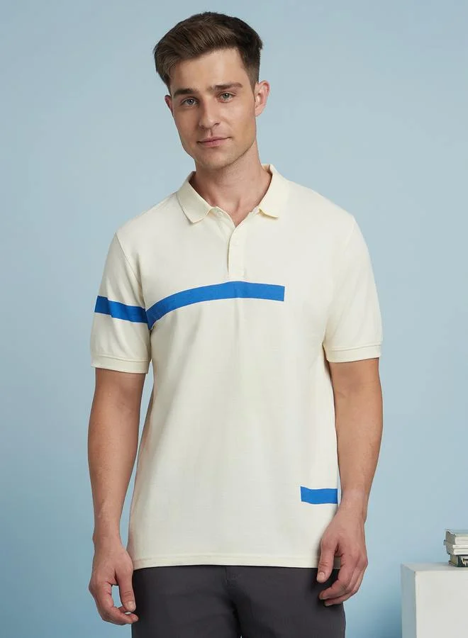 Dennis Lingo Marshmallow Striped Polo T-Shirt For Men In A Regular Fit Featuring Wide Printed Stripe