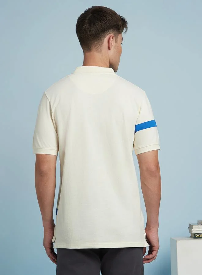 Dennis Lingo Marshmallow Striped Polo T-Shirt For Men In A Regular Fit Featuring Wide Printed Stripe