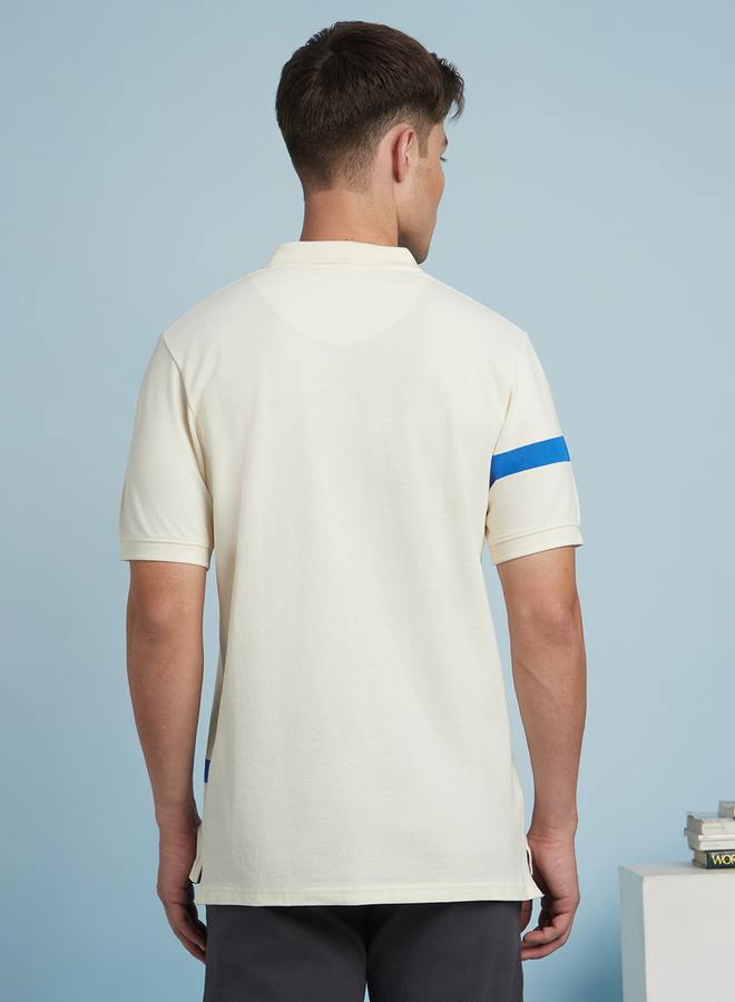 Dennis Lingo Marshmallow Striped Polo T-Shirt For Men In A Regular Fit Featuring Wide Printed Stripe  - Image 5