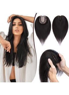 SEGO SEGO Clip in Hair Topper For Women No Bangs Remy Human Hair Toppers Silk Base Top Wiglet Hairpieces for Hair Loss Thinning Hair Cover Grey Hair 4 Clips 