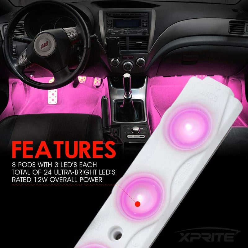 Xprite Pink LED Truck Bed Light Kits with On/Off Switch, for Pickup Exterior Interior Rock Neon Lights, Footwells, Running Boards, Cargo, Underglow, Tonneau Cover, Rail Lighting - 8 PCs - Image 5