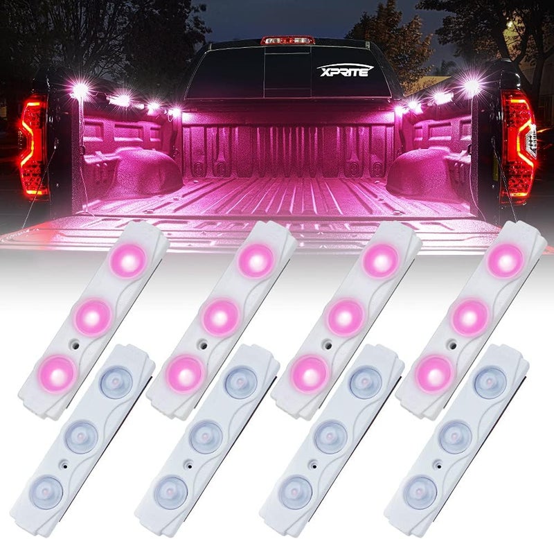 Xprite Pink LED Truck Bed Light Kits with On/Off Switch, for Pickup Exterior Interior Rock Neon Lights, Footwells, Running Boards, Cargo, Underglow, Tonneau Cover, Rail Lighting - 8 PCs - Image 1