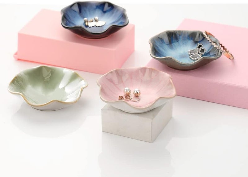 Binoster Ceramic jewelry dish,leaf tray key tray,small ring dish holder Plate trinket catchall nightstand decor for entryway table room Green - Image 4