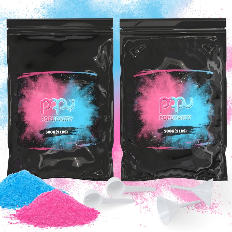 POPUPARTY Black-out Gender Reveal Powder- 1 lb Pink & 1 lb Blue Powder â€“ Perfect for Baby Gender Reveal, Car Burnout, Color Toss, Photoshoots, Helicopters - Image 1