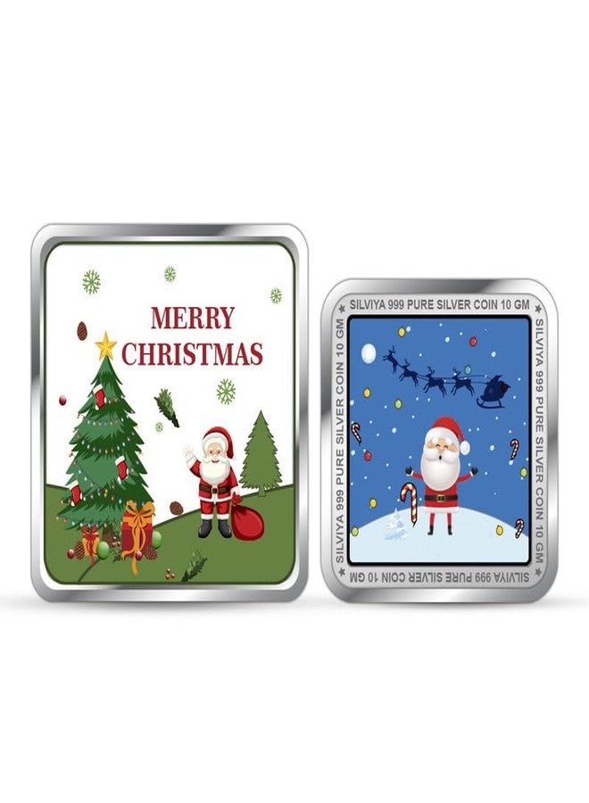Silviya BIS Hallmarked Square Shape 999 Pure Silver Merry Christmas Coin (10 Gram) | Festive Gift | Home Decor | Spread Holiday Cheer | Ideal Keepsake | With Authenticity Certificate - Image 1