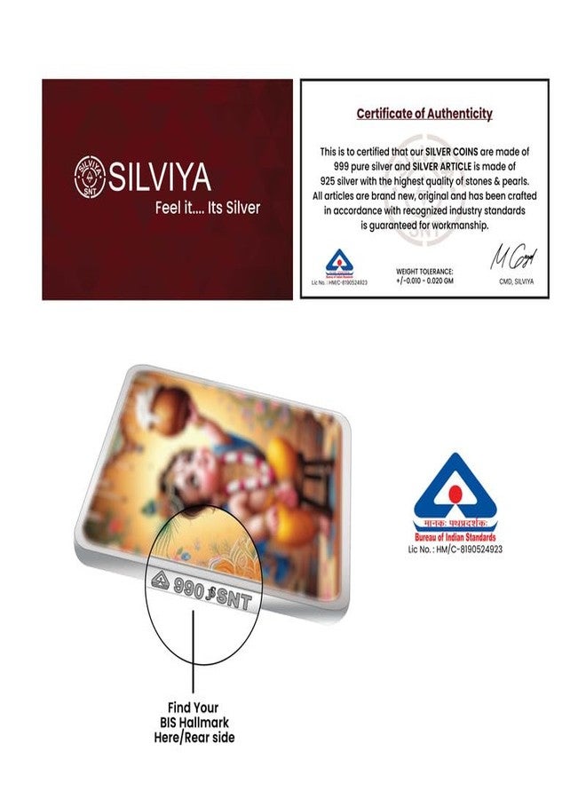 Silviya BIS Hallmarked Square Shape 999 Pure Silver Merry Christmas Coin (10 Gram) | Festive Gift | Home Decor | Spread Holiday Cheer | Ideal Keepsake | With Authenticity Certificate - Image 4