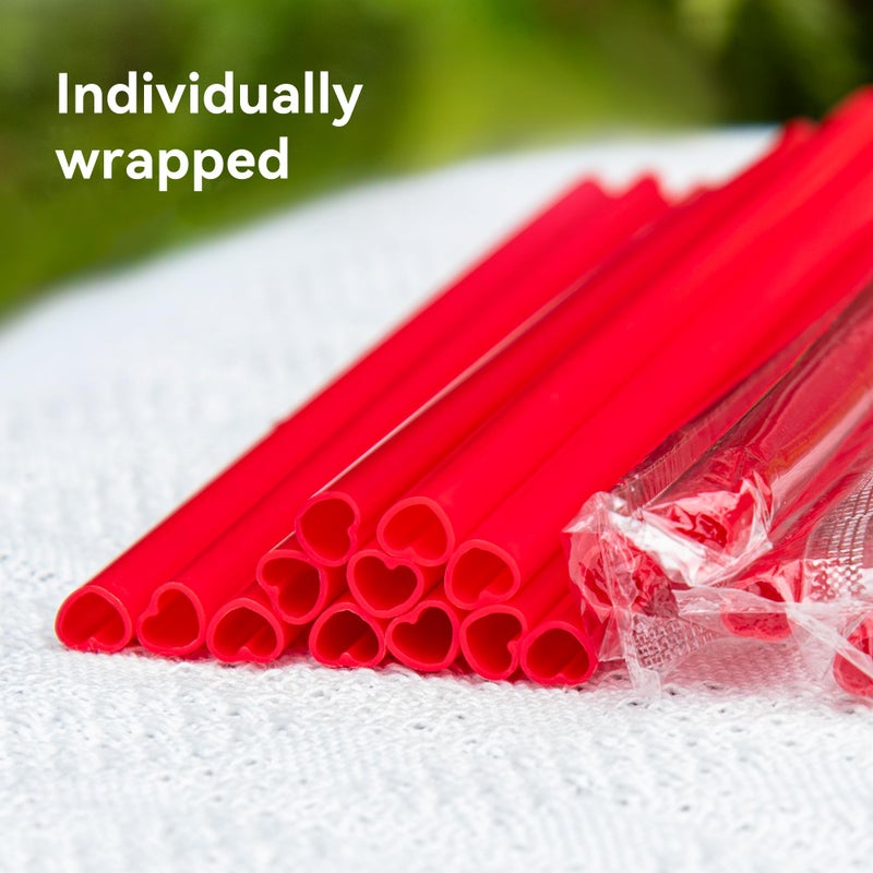 Prurex Prurex 100pcs Heart Disposable Straws  Heart Shaped Drinking Straws fits Valentines Day  Parties and Special Occasions Celebrations (Red) - Image 3