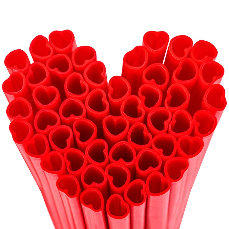 Prurex Prurex 100pcs Heart Disposable Straws  Heart Shaped Drinking Straws fits Valentines Day  Parties and Special Occasions Celebrations (Red) - Image 1