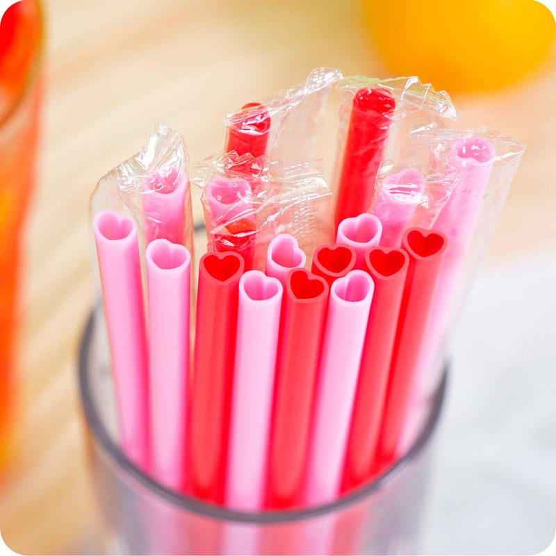 Prurex Prurex 100pcs Heart Disposable Straws  Heart Shaped Drinking Straws fits Valentines Day  Parties and Special Occasions Celebrations (Red) - Image 5