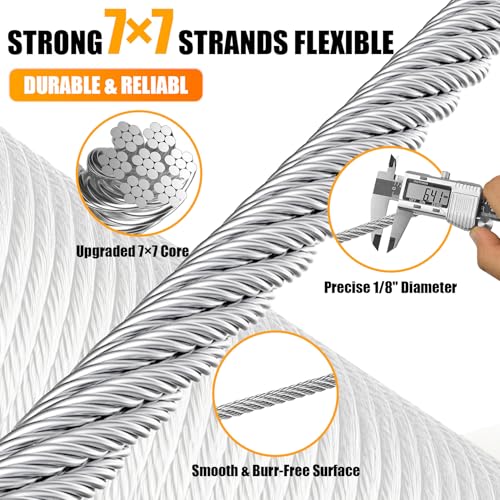 AHEONLAR 500FT 1/8" Stainless Steel Cable with a Cutter, T316 Wire Rope Cable for Deck Cable Railing Kit, 1850 lb Breaking Strength, 7x7 Strands Aircraft for Stair Fence Deck Railing, Silver - Image 3