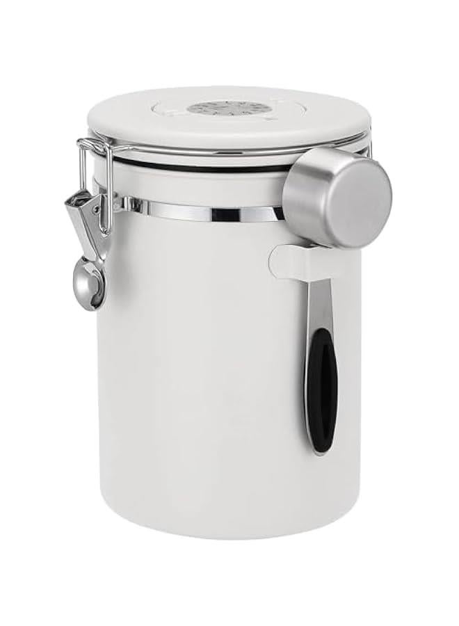 هوكور علبة قهوة، حاوية تخزين طعام 1.8 لتر للمطبخ محكمة الغلق من الستانلس ستيل مع مُتعقِب للتاريخ ومعلقة قياس لحبوب البن، والقهوة المطحونة، والشاي والدقيق والحبوب والسكر(أبيض) - Image 1