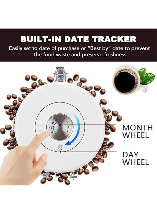 هوكور علبة قهوة، حاوية تخزين طعام 1.8 لتر للمطبخ محكمة الغلق من الستانلس ستيل مع مُتعقِب للتاريخ ومعلقة قياس لحبوب البن، والقهوة المطحونة، والشاي والدقيق والحبوب والسكر(أبيض) - Image 2
