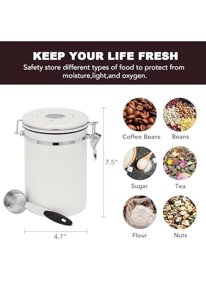 هوكور علبة قهوة، حاوية تخزين طعام 1.8 لتر للمطبخ محكمة الغلق من الستانلس ستيل مع مُتعقِب للتاريخ ومعلقة قياس لحبوب البن، والقهوة المطحونة، والشاي والدقيق والحبوب والسكر(أبيض) - Image 3