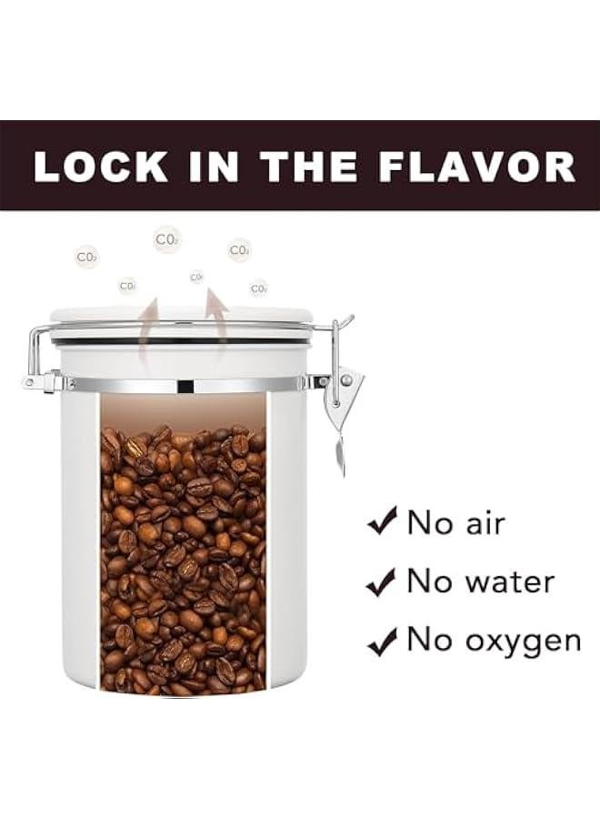 هوكور علبة قهوة، حاوية تخزين طعام 1.8 لتر للمطبخ محكمة الغلق من الستانلس ستيل مع مُتعقِب للتاريخ ومعلقة قياس لحبوب البن، والقهوة المطحونة، والشاي والدقيق والحبوب والسكر(أبيض) - Image 4