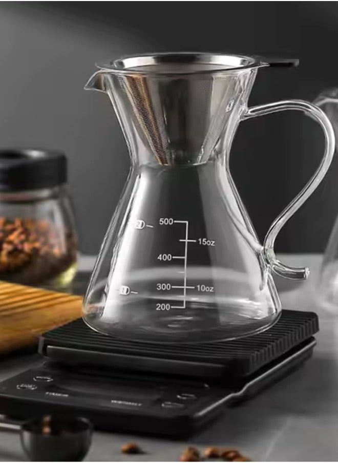1Chase Borosilicate Heat Resistant Glass Coffee Server Pot with Filter For Pour Over Coffee Maker 500 ML - Image 4
