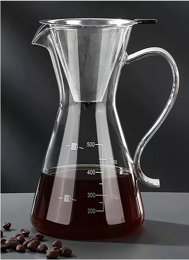 1Chase Borosilicate Heat Resistant Glass Coffee Server Pot with Filter For Pour Over Coffee Maker 500 ML - Image 1