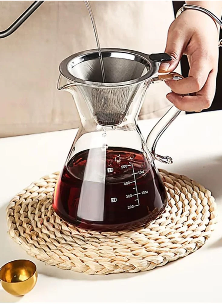 1Chase Borosilicate Heat Resistant Glass Coffee Server Pot with Filter For Pour Over Coffee Maker 500 ML