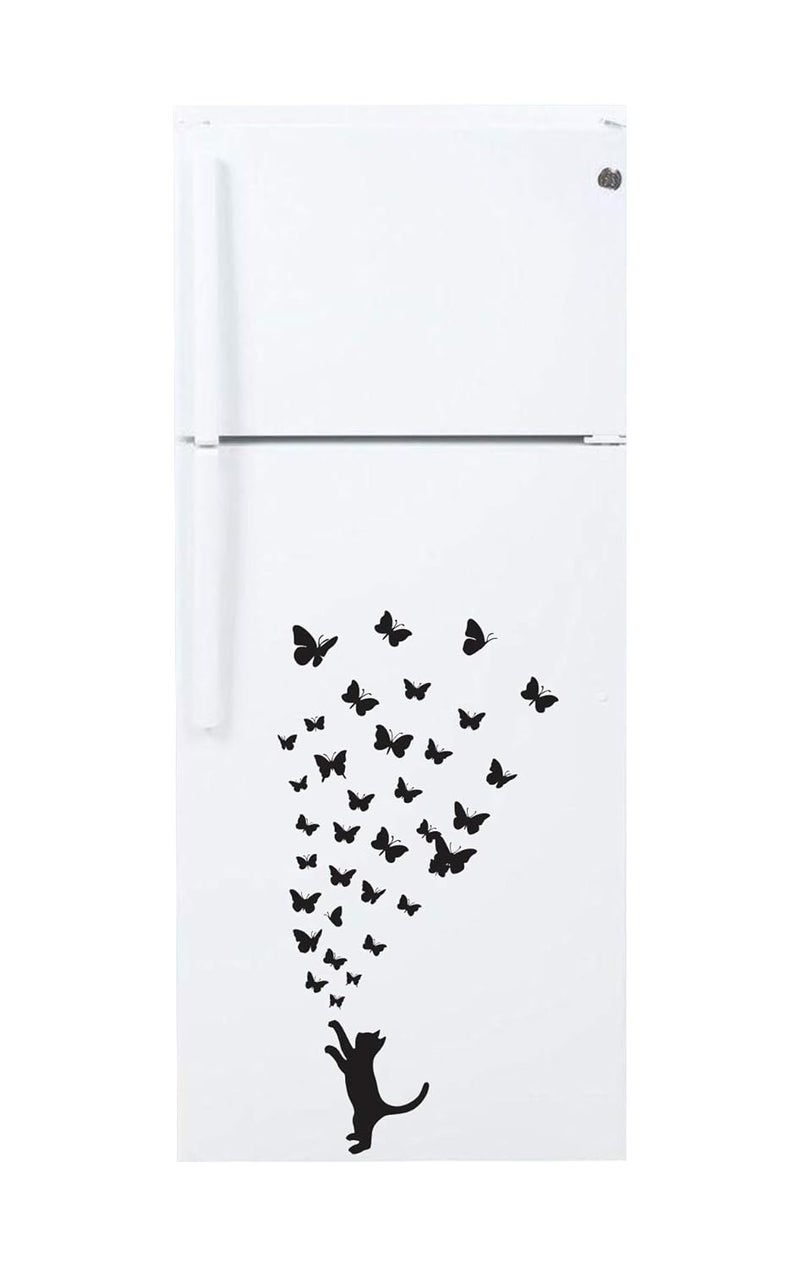 Decor Villa Cat with Butterfly Fridge Sticker Wall Sticker PVC VinylSize 55 cm x 30 cm