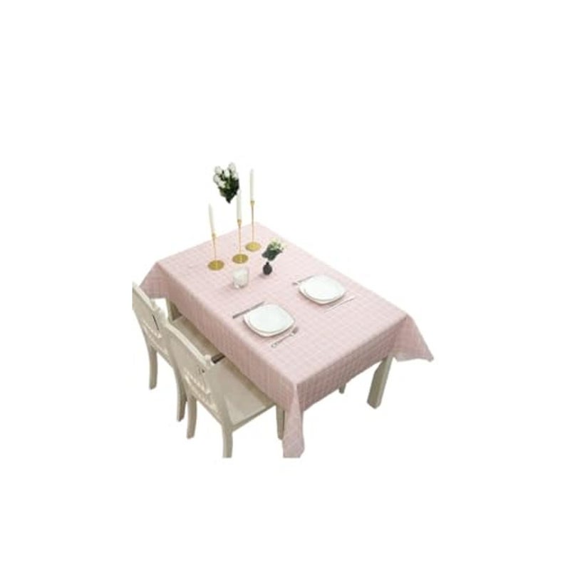 ALKAYAN Wipeable Plaid Tablecloth 137x180cm Rectangle Plastic Checkered Tablecloth Stain Resistant Waterproof Oil Resistant Cotton Fabric Table Cloth for Party Picnic Kitchen Outdoor Pink - Image 1