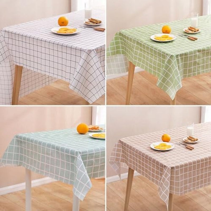 ALKAYAN Wipeable Plaid Tablecloth 137x180cm Rectangle Plastic Checkered Tablecloth Stain Resistant Waterproof Oil Resistant Cotton Fabric Table Cloth for Party Picnic Kitchen Outdoor Pink - Image 2